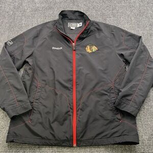 Chicago Blackhawks Windbreaker Jacket Men's Medium NHL Black Full Zip Indian Y2K